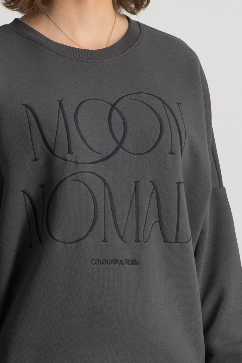 Colourful Rebel Moon Nomad Embro Dropped Shoulder Sweat | Anthracite 