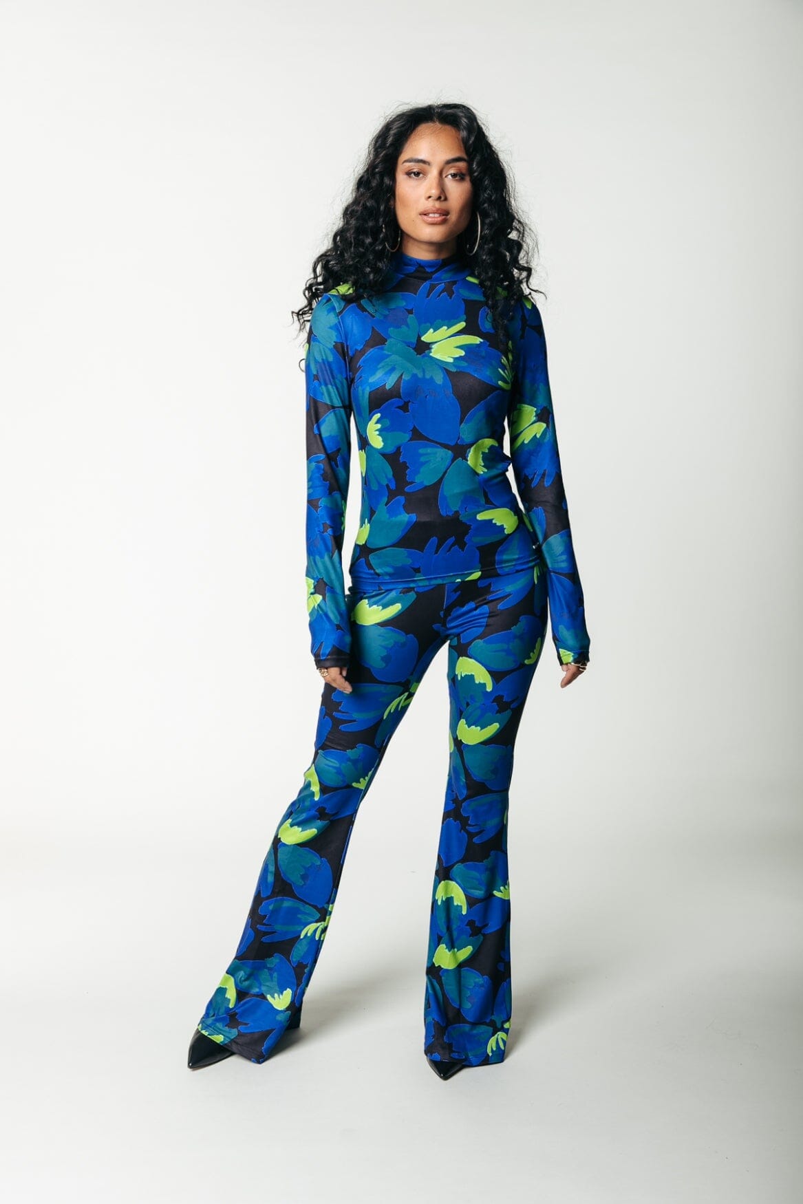Colourful Rebel Neyo Moved Flower Peached Turtleneck Top | Vibrant Blue 8720867013822