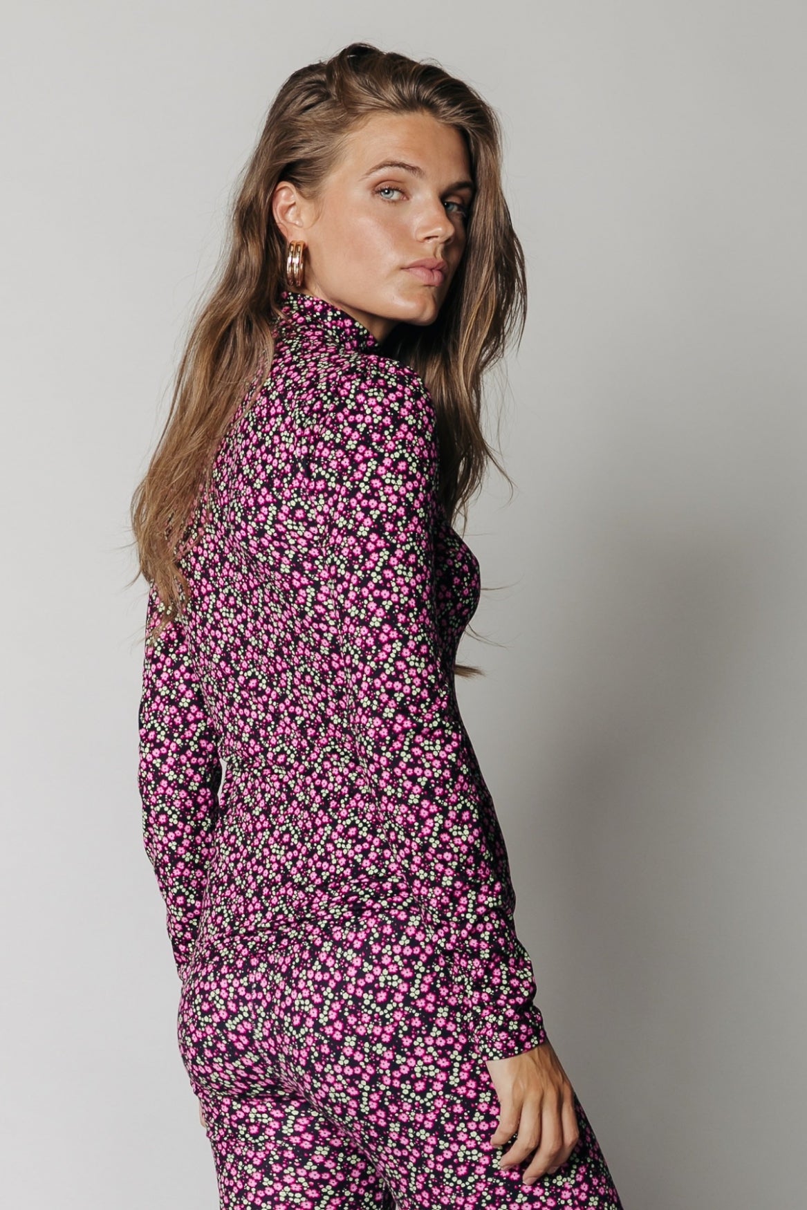 Colourful Rebel Neyo Peached Small Flower Turtleneck Top | Sweet Pink