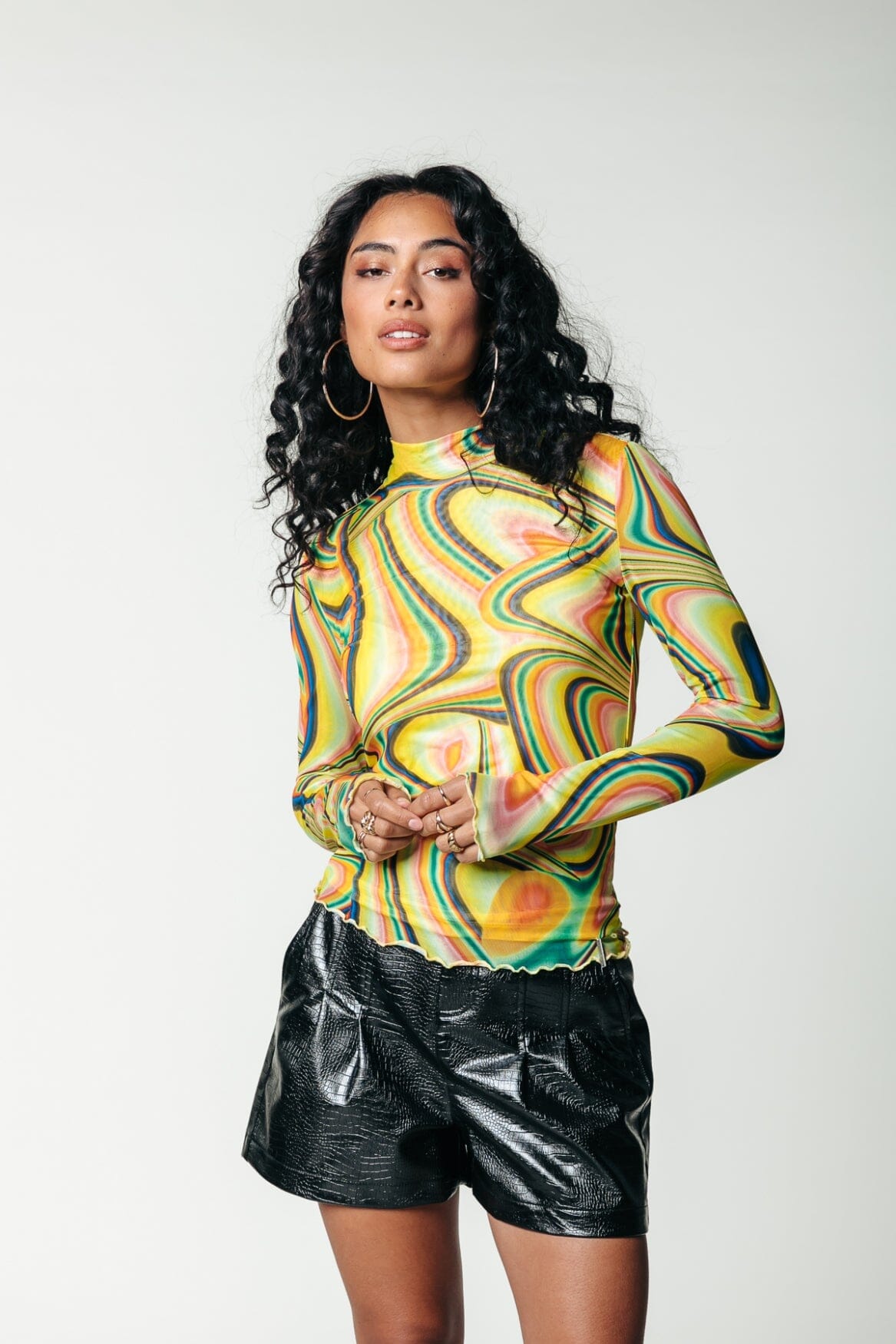 Colourful Rebel Neyo Swirl Mesh Top | Lime 8720603289986