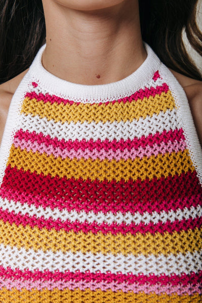 Colourful Rebel Nicky Crochet Stripe Halter Top | Multicolor 