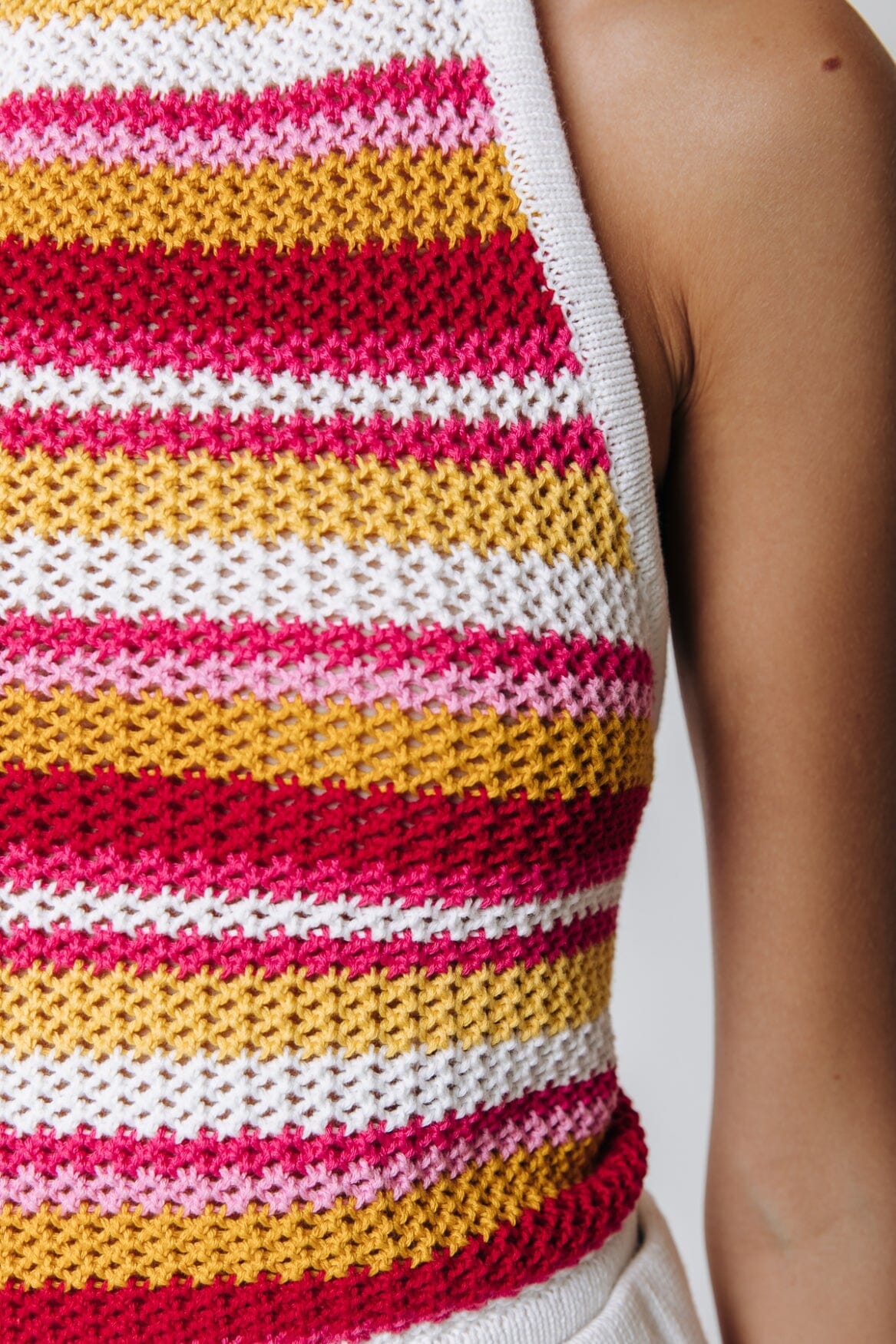 Colourful Rebel Nicky Crochet Stripe Halter Top | Multicolor 