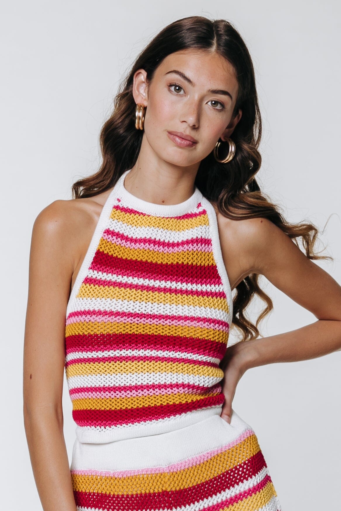 Colourful Rebel Nicky Crochet Stripe Halter Top | Multicolor 8720603282017