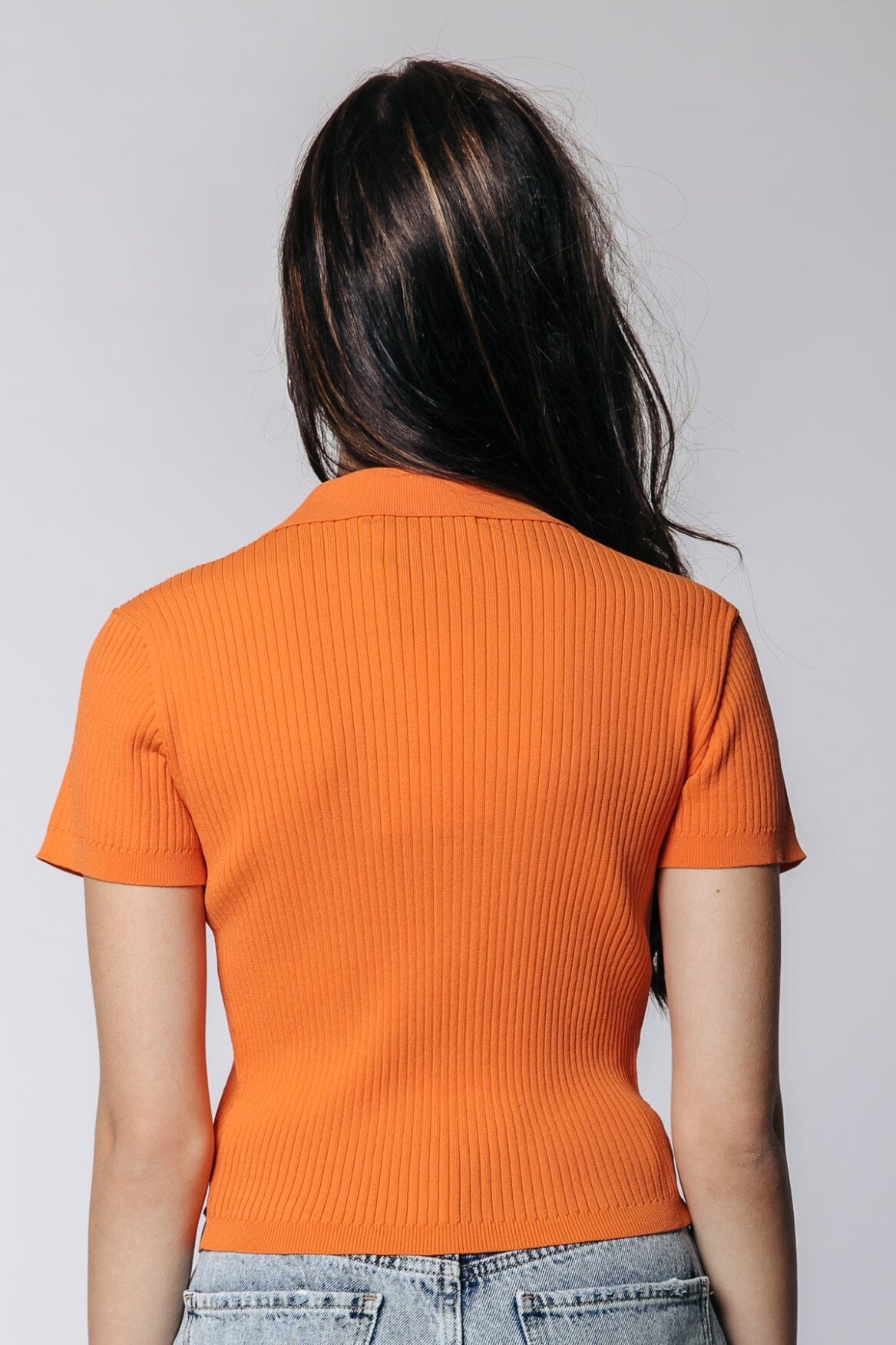 Colourful Rebel Nora Fine Knit Cropped Polo | Bright orange 