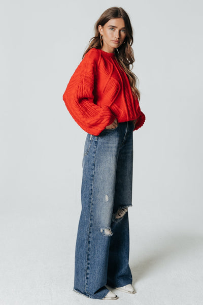 Colourful Rebel Olivia Cable Knitwear Sweater | Warm orange 8720603248631