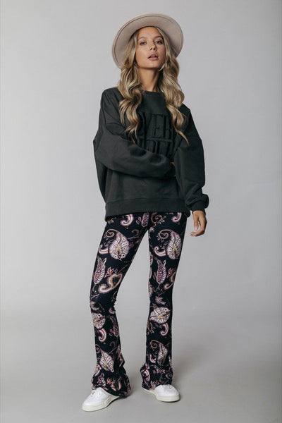Colourful Rebel Paisley Peached Flare Pants | Black 1110873185687