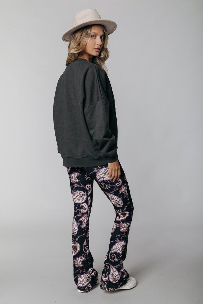 Colourful Rebel Paisley Peached Flare Pants | Black 