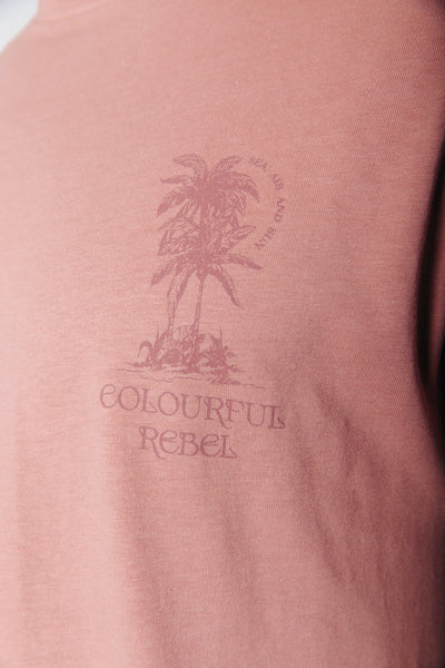 Colourful Rebel Palm Tree Chest Tee | Rust Orange