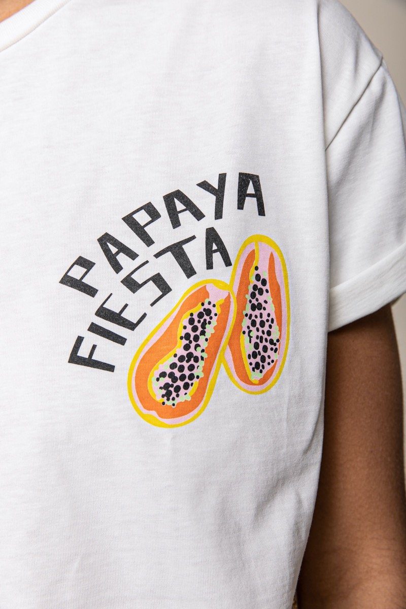 Colourful Rebel Papaya Fiesta Cropped Tee | Off white 