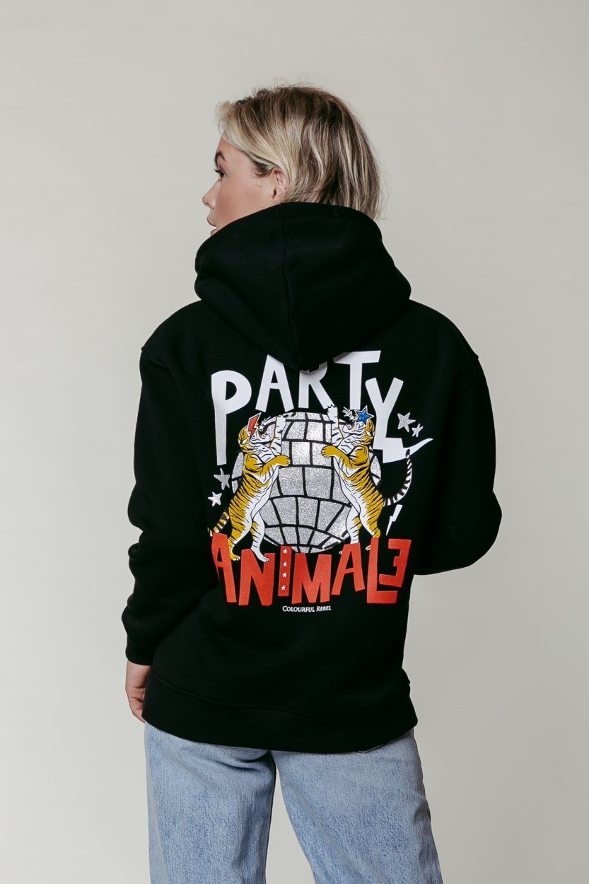 Colourful Rebel Party Animale Glitter Hoodie | Black 1110135218368
