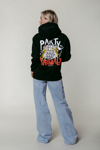 Colourful Rebel Party Animale Glitter Hoodie | Black 