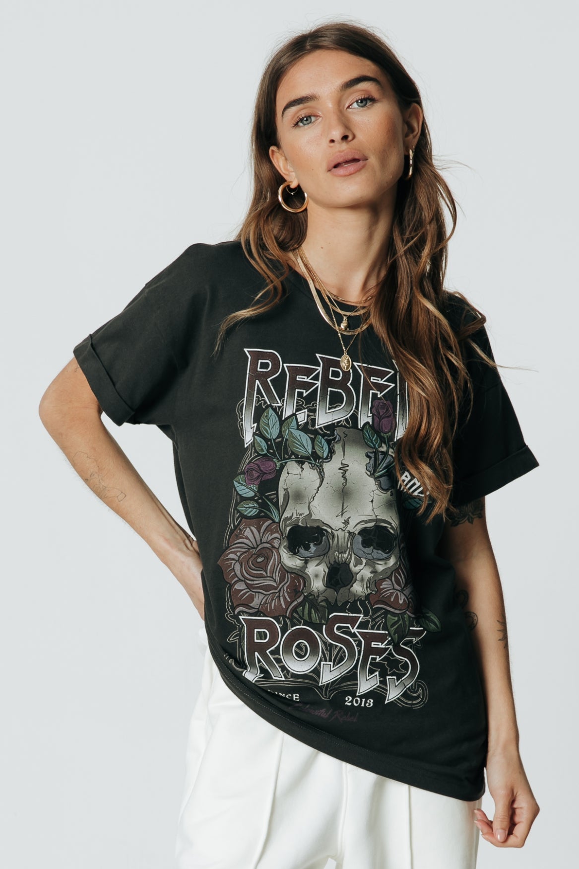 Colourful Rebel Rebels And Roses Boxy Tee | Anthracite 1121122314468