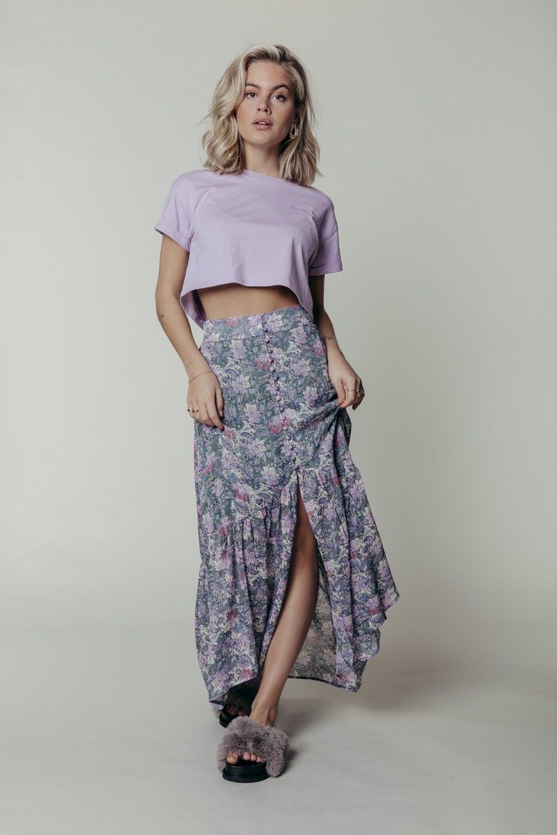 Colourful Rebel Rive Faded Flower Maxi High Low Skirt | Dark mint 1112121648128