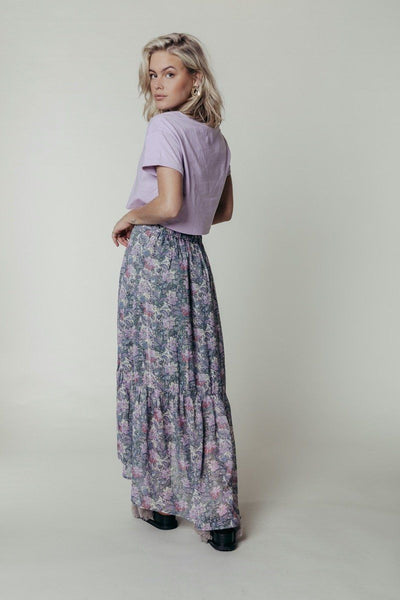 Colourful Rebel Rive Faded Flower Maxi High Low Skirt | Dark mint 