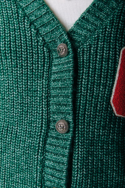 Colourful Rebel Shara CR Patch Knitted Cardigan | Deep Green 