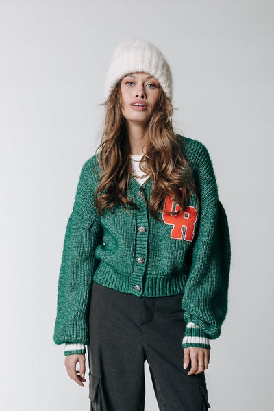 Colourful Rebel Shara CR Patch Knitted Cardigan | Deep Green 8720867001621