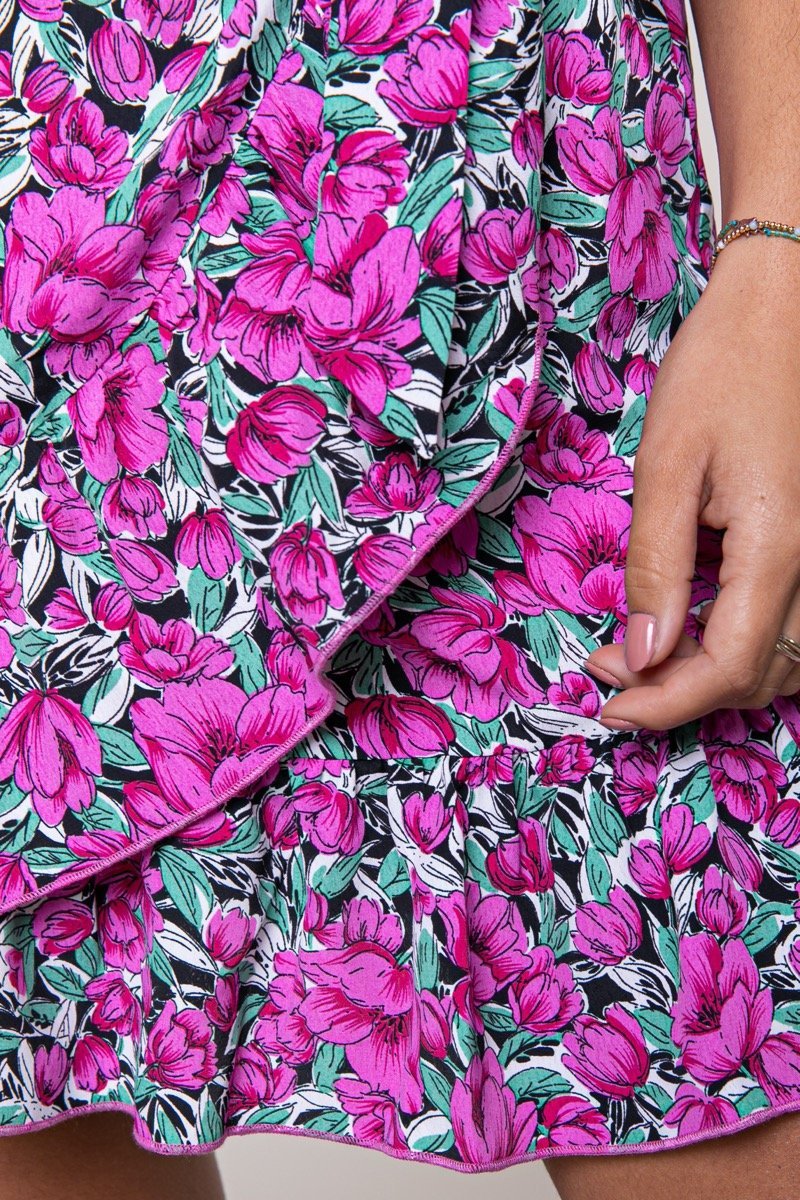 Colourful Rebel Shelby Flower Mini Wrap Skirt | Pink 
