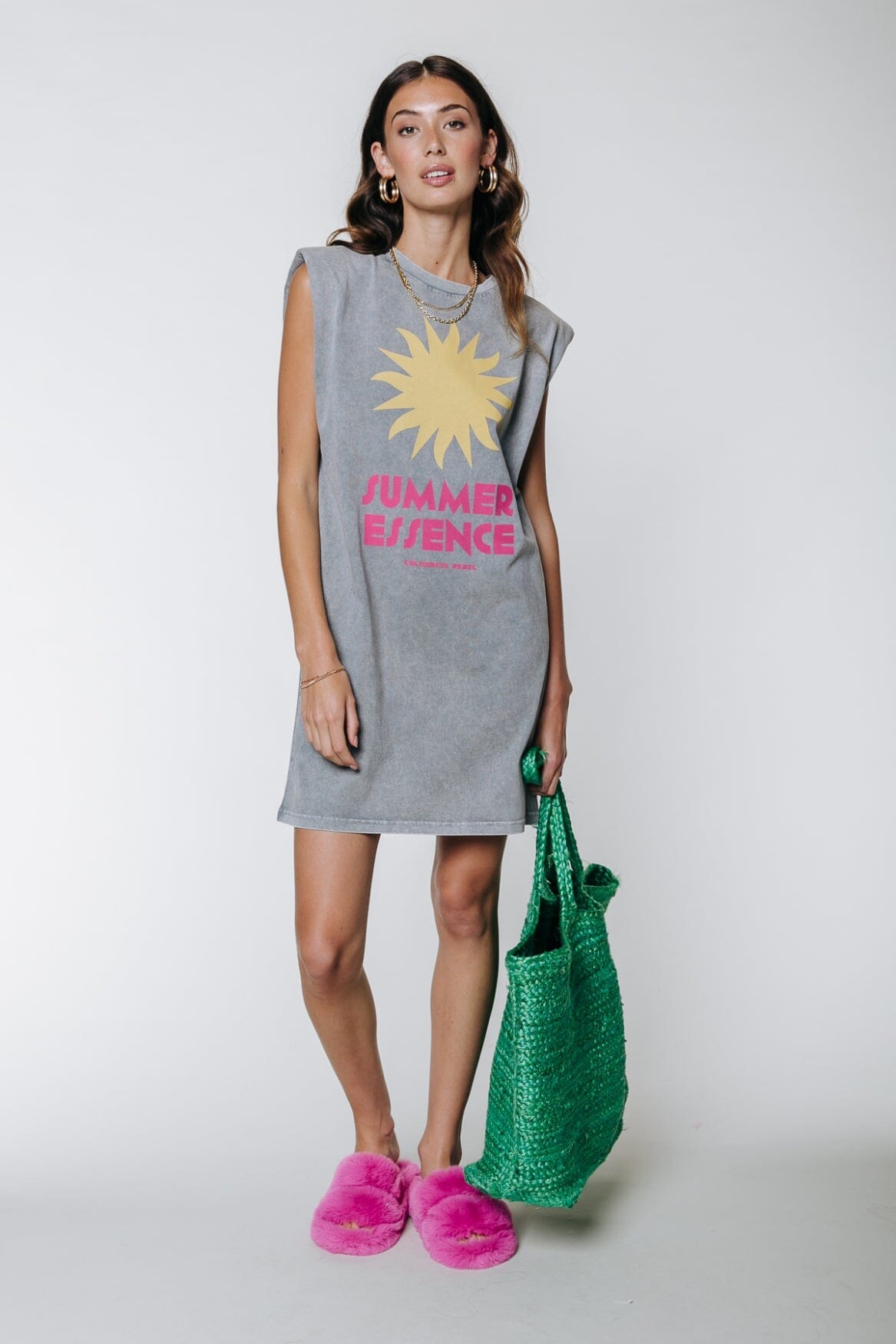 Colourful Rebel Summer Essence Padded Dress | Light grey 8720603285292