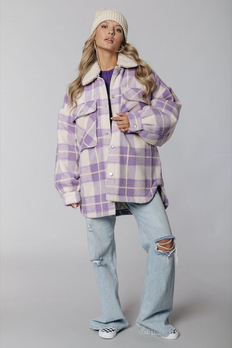 Colourful Rebel Tess Check Oversized Jacket | Lilac 1111097435701