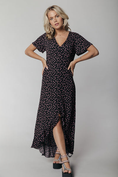 Colourful Rebel Tyra Ditzy Flower High Low Dress | Black 8720603201933