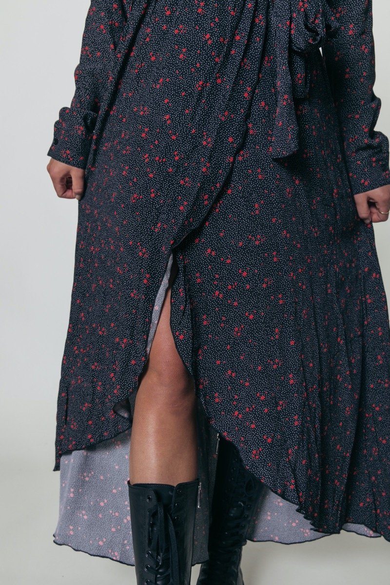 Colourful Rebel Vivian Small Dots Flower Maxi Blazer Collar Dress | Black 