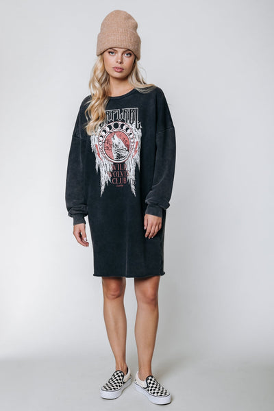 Colourful Rebel Wolves Club Washed Sweat Dress | Grey 8720603246118