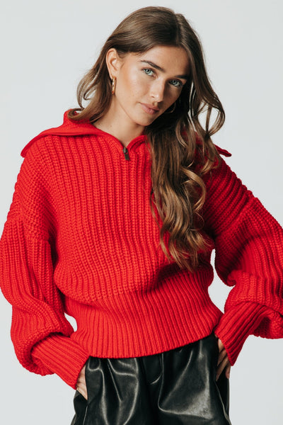 Colourful Rebel Yfke Knitwear Zip Pullover | Bright red 8720603253949