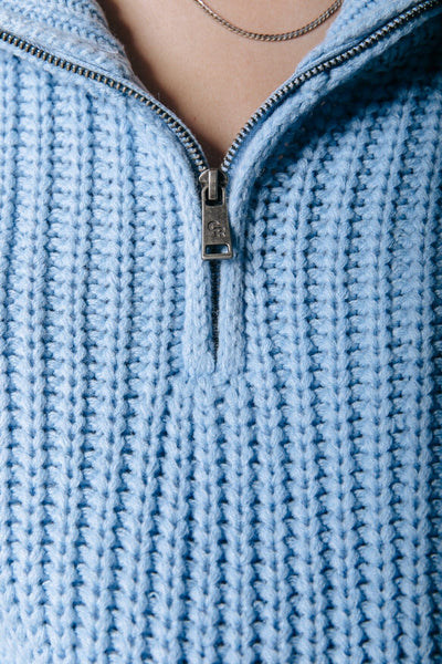 Colourful Rebel Yfke Knitwear Zip Pullover | Soft blue 