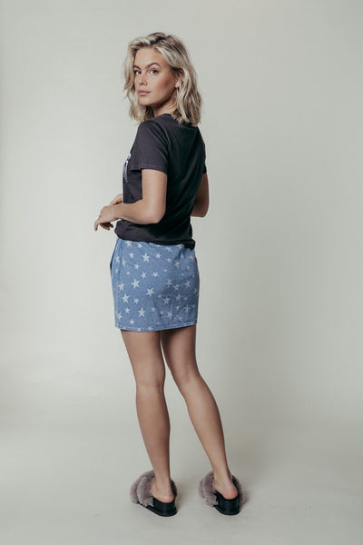 Colourful Rebel Yolene Star Mini Ruffle Skirt | Light blue denim 