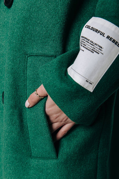 Colourful Rebel Zania Double Breasted Wool Long Coat | Deep Green 