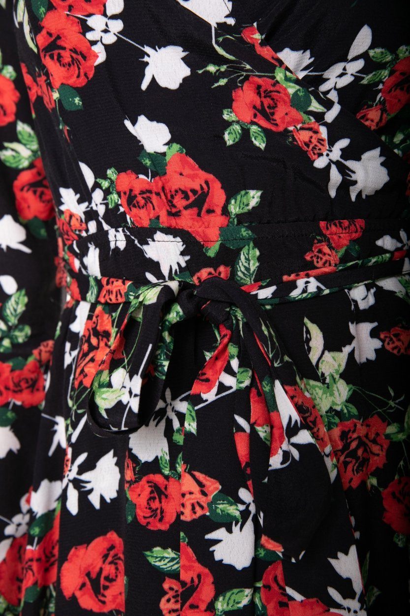 Colourful Rebel Ziggy Roses Wrap Dress | Black 
