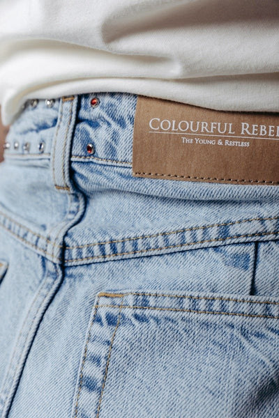 Colourful Rebel Zizzi Rhinestones Denim Skirt | Denim blue 